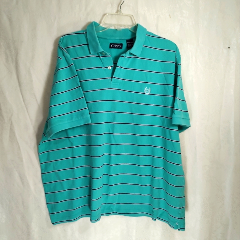 Chaps green and black striped polo  men's XXL  #553